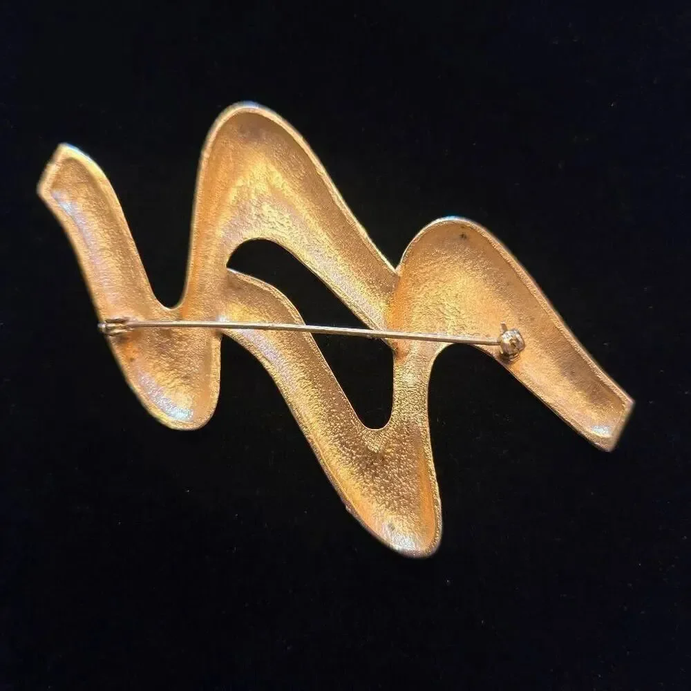 Vintage Brushed Gold Squiggle Pin Brooch